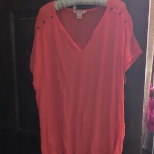 Lucky Brand Vivid Coral Blouse with Button Accents